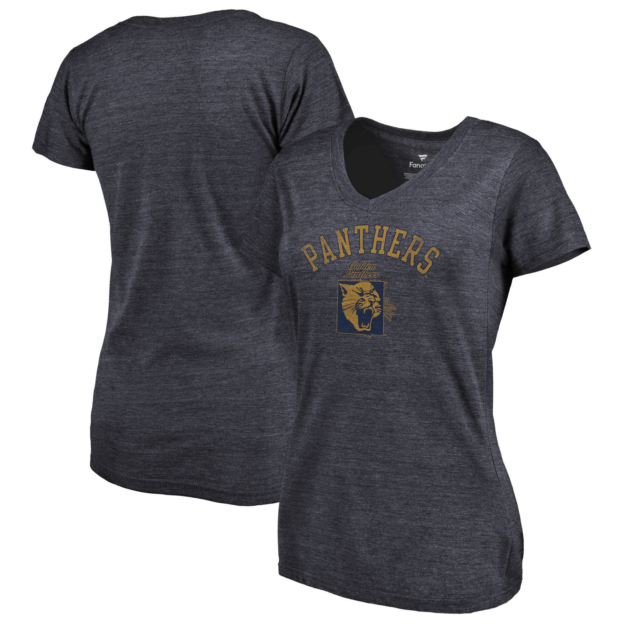2020 NCAA Fanatics Branded FIU Panthers Women Navy Vault Arch over Logo TriBlend VNeck TShirt->ncaa t-shirts->Sports Accessory
